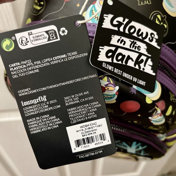 Loungefly Nightmare Before Christmas Clown Backpack Glows In The Dark Exclusive - Picture 10 of 16